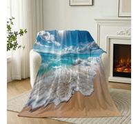 Landscape Nature Lightweight Comfortable Blanket, Beach Sea Pattern Machine Washable Throw Blanket, Blue Brown Soft Flannel Throw for Bedroom Couch Sofa Office and Travel, 150 x 200 cm