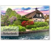 Landscape of Giethoorn Village with Water Canals and Rustic Houses in Netherland Wide Banner or Panorama., Fridge Magnet