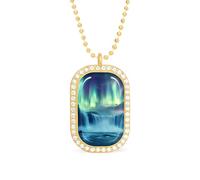 Landscape of Iceland Women's Alloy Long Necklaces Square Pendant Ladies Diamond Necklace Jewelry Gift Golden-style