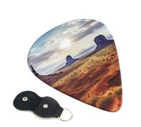 Landscape of Monument Valley Guitar Picks 6 Pack with Leather Guitar Pick Holder Keychain, Plectrum Key Fob Cases Bag, Abstract Art Plectrum for Acoustic Electric Guitar, Ukulele 0.46mm