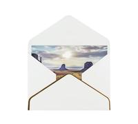 Landscape Of Monument Valley Luxury Pearl Paper Greeting Card With Gold Border, Blank Inside, With Envelope - Birthday, Wedding, Christmas, Valentine