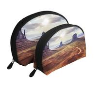 Landscape Of Monument Valley Portable Shell Makeup Bag Set (2 Pieces), Zippered Travel Toiletry Bag For Cosmetics