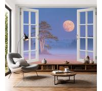 Landscape Of Mountains Lakes Wall Murals, 200x140cm Photo Mural Printed Lone Pine Valley Window View Wall Covering Fabric, Large Photo Wallpaper for Living Room Bedroom Office Decoration, Purple Blue