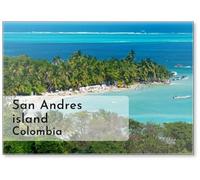 Landscape of The Beach of San Andres Island and Providencia Archipelago in Colombia with Blue Ocean and Green Palms and Vegetation with Boats and Tourists, Fridge Magnet