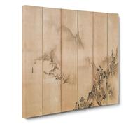 Landscape of the Four Seasons by Kano Tan'yu Asian Japanese Canvas Wall Art Print Ready to Hang, Framed Picture for Living Room Bedroom Home Office Décor, 14x14 Inch (35x35 cm)