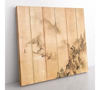 Landscape of the Four Seasons by Kano Tan'yu Asian Japanese Canvas Wall Art Print Ready to Hang, Framed Picture for Living Room Bedroom Home Office Décor, 35x35 cm (14x14 Inch)