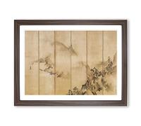 Landscape Of The Four Seasons By Kano Tan'yu Asian Japanese Framed Print | A2 Walnut Framed Wall Art | Ready to Hang | Asian Nature Picture | Living Room Bedroom Lounge Office