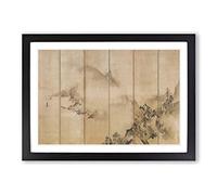 Landscape of The Four Seasons by Kano Tan'yu Framed Print | A2 Black Framed Wall Art | Ready to Hang | Modern Nature Picture | Living Room Bedroom Lounge Office