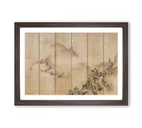 Landscape of The Four Seasons by Kano Tan'yu Framed Print | A2 Walnut Framed Wall Art | Ready to Hang | Modern Nature Picture | Living Room Bedroom Lounge Office