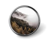 Landscape of Trees And Mountain Surrounded by Fog Badges Circle with Button Design, Personalized Picture Pin Brooches, Round Badge Holders for Decorate Hat Shirt Clothing Bag Accessories