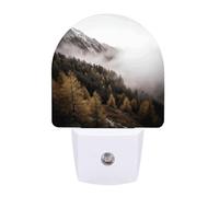 Landscape of Trees And Mountain Surrounded by Fog Night Lights Plug Into Wall, LED Nightlights Auto On/Off Dusk to Dawn Sensor, Energy Efficient Night Lamp Soft Glow for Hallway Bedroom Bathroom Kitch