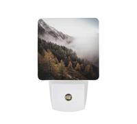 Landscape of Trees And Mountain Surrounded by Fog Night Lights Plug Into Wall, LED Nightlights Auto On/Off Dusk to Dawn Sensor, Energy Efficient Night Lamp Soft Glow for Hallway Bedroom Bathroom Kitch
