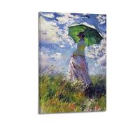Landscape Oil Painting Poster. A Woman in A Dress Holding An Umbrella Walks on A Green Hillside in Spring Decorative Painting Canvas Wall Posters And Modern Family Bedroom Decor 12x18inch(30x45cm)