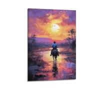 Landscape Oil Painting Poster Western Knight in The Sunset Red Landscape Poster Decorative Painting Canvas Wall Posters And Art Picture Print Modern Family Bedroom Decor Posters 12x18inch(30x45cm)