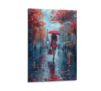 Landscape Oil Painting Poster. Women Holding Umbrellas on The Streets of Paris with Eiffel Tower Decorative Painting Canvas Wall Posters And Modern Family Bedroom Decor 16x24inch(40x60cm)