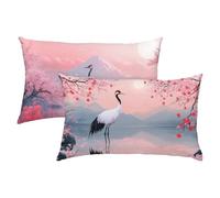 Landscape Outdoor Cushions Waterproof, Velvet Pink Cushion Covers 50 x 80 Set of 2 with Invisible Zipper, Modern Decorative Pillows for Bed, Sofa, Garden, Ideal Home Decor, Durable & Easy Care S-315