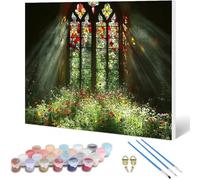 Landscape Paint by Numbers Flowers Painting by Numbers for Adults Beginner DIY Digital Painting Hobbies for Adults Women with 3 Brush and Acrylic Paints Kit for Home Decor, Gifts 50x40cm -hjw250103R