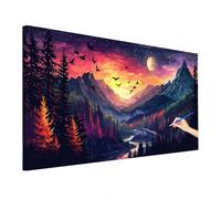 Landscape Paint by Numbers for Adults Children, Painting by Numbers for Beginner, Mountains Paint by Number Kits with Large Canvas 90x40cm, DIY Oil Painting Kit for Autumn Decor, Gifts for Women E-16
