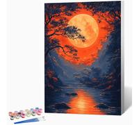 Landscape Paint by Numbers for Adults, Full Moon Adult Paint by Numbers Canvas Kits, Hobbies for Adults Women, DIY Color Oil Painting Acrylic Painting for Beginners, Gifts, Decor 28x38 Inch -WX25109