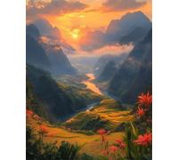 Landscape Paint by Numbers for Adults, Mountain Paint by Numbers Kits with Acrylic Paints and Brushes, Color Oil Painting for Kids, DIY Digital Painting with Frame for Home Decor 12x16inch yt-76