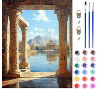Landscape Paint by Numbers for Adults on Canvas, Paint by Numbers Kits Architecture, DIY Crafts for Adults Oil Painting Art Kits with Acrylic Oil Painting and Brushes, Room Decor Gifts 12x16in N-3840