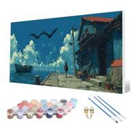 Landscape Paint by Numbers for Adults, Paint by Numbers Ocean Pattern Design Painting Kits, Acrylic Painting Kit with Brushes Adult Crafts for Room Decor, Wall Art, Gifts 50 x 100 cm -hcw25076J