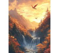 Landscape Paint by Numbers for Adults Phoenix Paint by Numbers Kits on Canvas with 3 Brush and Acrylic Paints, 5D DIY Color Painting Craft Kits for Adults with Frame for Home Wall Decor 12x16in F-398
