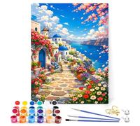 Landscape Paint by Numbers for Adults, Sea Town Paint by Numbers with Brushes and Pigments, Falling Flowers Painting by Number, DIY Oil Painting on Canvas, Crafts Gifts for Home Decor