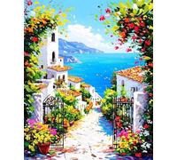 Landscape Paint by Numbers for Adults, Small Town Paint by Numbers for Children or Beginner, DIY Canvas Oil Painting Kit with Brushes and Acrylic Pigment for Home Wall Decor, Gifts 40x50cm U-58