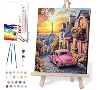 Landscape Paint by Numbers for Adults with Framed Canvas-with Wooden Easel,Eiffel Tower Paint by Number on Framed Canvas,DIY Painting Kits with Brushes Nice Gift Box for Home Wall Decor(12x16 Inch)