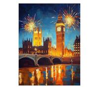 Landscape Paint by Numbers Kit for Adults Big Ben Acrylic Paint by Numbers 32 x 24 Inch, Canvas Painting Craft Kits for Wall Decor, Canvas Wall Art Painting for Home Decor Gifts for Women JLYH-6041