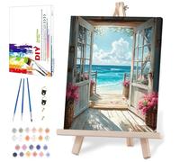 Landscape Paint by Numbers Kit for Adults with Framed Canvas,Scenery Beach Digital Oil Painting Kit for Beginners,DIY Acrylic Paint by Number Kits with Wooden Easel for Home Wall Decor 12X16 Inch.