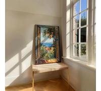 Landscape Painting Coastal Ocean Mediterranean Summer Balcony Window Seascape Beach Home Decor Canvas Wall Art 60x90cm(24x35inch) InternalFrame