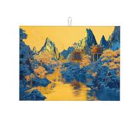 Landscape painting Dish Drying Mat for Kitchen Counter-Absorbent, Non-Slip, Reversible Kitchenware with Prints