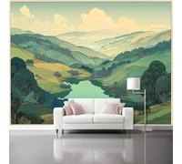 Landscape Painting Mountains Lakes Grasslands Wall Mural Wallpaper, Non Self Adhesive Paste The Wall Mural for Living Room Bedroom, Colorful High Definition Art Wall Decor - 350 x 256 cm (W x H)