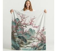 Landscape Painting Nature Landscape Blanket Microfiber Ultra Soft Warm Bedding Pink Cyan Fluffy Blanket Anti Static for Teens Students Renters Apartment Dwellers 32in × 59in (80cm × 150cm)