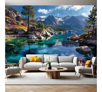 Landscape Painting Photo Wallpaper Mountains, Lakes, Rivers Wall Mural Non-Woven Art Print 250 x 180cm Wallpaper Mural Photo Kids Bedroom Office Living Room Home Poster Decoration
