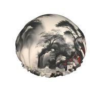 Landscape Painting Print Shower Cap - Double Layer, Breathable, Adjustable Elastic Strap, Durable Travel Essentials