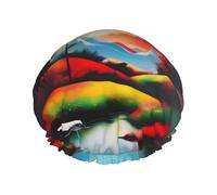 Landscape Painting Reusable Shower Cap For Women, Double Waterproof Layers Shower Cap, Hair Care Essential