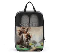 Landscape Painting Shoe Bags Foldable Breathable Portable Shoe Puches Organizer Stylish Expandable Packing Travel Shoes Bags for Sneakers Gym Luggage Closet