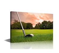 Landscape Paintings Green Golf Course at Sunset Pictures 1 Panel Canvas Golf Ball Wall Art for Living Room Golfing Sport Artwork Home Decor Giclee Framed Ready to Hang Posters and Prints(12"Wx18"H)