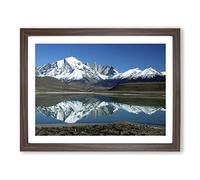 Landscape Patagonia Argentina lake & Mountain Modern Framed Wall Art Print, Ready to Hang Picture for Living Room Bedroom Home Office Décor, Walnut A4 (34 x 25 cm)