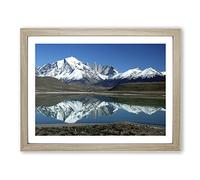 Landscape Patagonia Argentina lake & Mountain Modern Framed Wall Art Print, Ready to Hang Picture for Living Room Bedroom Home Office Décor, Oak A3 (46 x 34 cm)