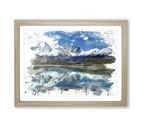Landscape Patagonia Argentina lake & Mountain V3 Modern Framed Print | A4 Oak Framed Wall Art | Ready to Hang | Modern Landscape Picture | Living Room Bedroom Lounge Office