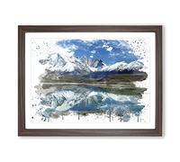 Landscape Patagonia Argentina lake & Mountain V3 Modern Framed Wall Art Print, Ready to Hang Picture for Living Room Bedroom Home Office Décor, Walnut A3 (46 x 34 cm)