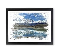 Landscape Patagonia Argentina lake & Mountain V3 Modern Framed Wall Art Print, Ready to Hang Picture for Living Room Bedroom Home Office Décor, Black A2 (64 x 46 cm)