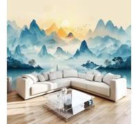 Landscape Photo Wallpaper for Bedroom Ink Wash Oriental Style 3D Small Wall Mural, Removable Peel and Stick Self-Adhesive Wall Decal for Boys Girls Living Room Office Decor 118"x 83" W-217