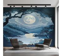 Landscape Photo Wallpaper, Full Moon Mountain Wallpaper Mural, 450x315cm Wall Paper for Bedroom Living Room, Non-Woven Wall Mural Room Decor EL&D66
