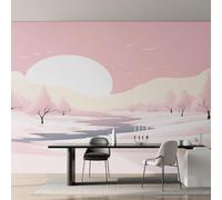 Landscape Photo Wallpaper, Sunset Pink Forest Wallpaper Mural, 366x254cm Wall Paper for Bedroom Living Room, Non-Woven Wall Mural Room Decor EL&D68