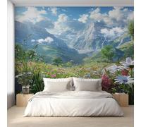 Landscape Photo Wallpaper, Wildflower Snow Mountain Wallpaper Mural, 250x175cm Wall Paper for Bedroom Living Room, Non-Woven Wall Mural Room Decor EL&D67